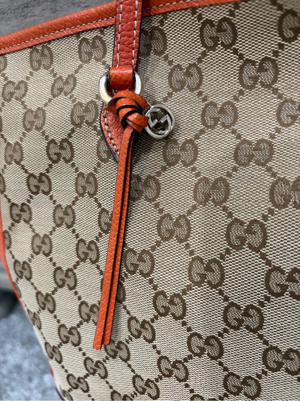 Gucci GG Canvas Tote with Orange Leather Trim - Picture 3 of 8